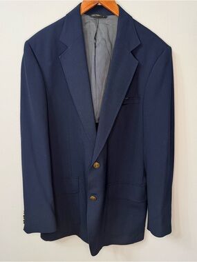 Haggar Imperial Blazer 42L Navy Gold Button Sport Coat Preppy